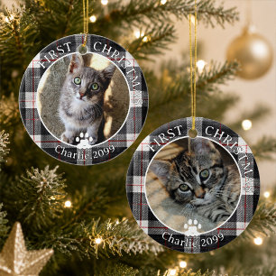 Adorno De Cerámica Foto de la primera Navidad del gato, recuerdo de c