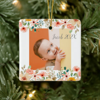 Adorno De Cerámica Foto de los abuelos con flor personalizada