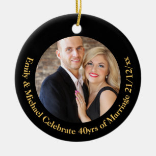 Adorno De Cerámica FOTO DE Mármol de oro negro de CUALQUIER Aniversar