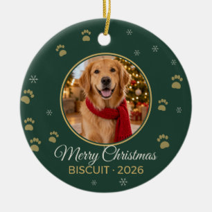 Adorno De Cerámica Foto de mascota con huellas de patas Feliz Navidad