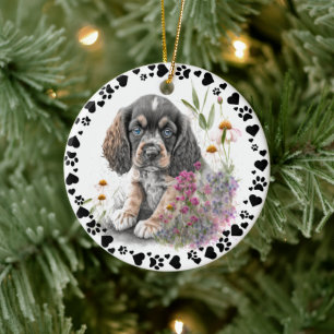 Adorno De Cerámica Foto de Mascota de los corazones de Cocker Spaniel