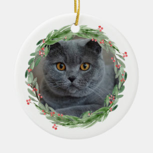 Adorno De Cerámica Foto de mascota de Navidad con acuarela Holly Joll