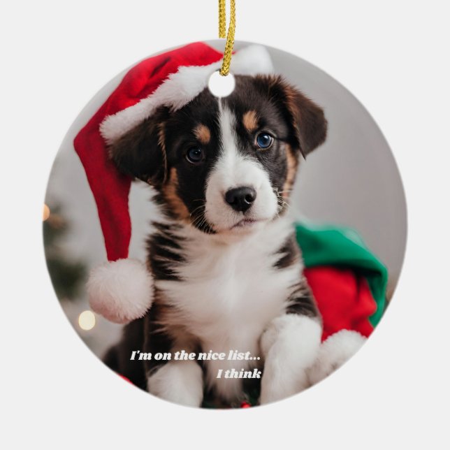 Adorno De Cerámica Foto de Mascota de Navidades personalizados (Frente)
