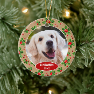 Adorno De Cerámica Foto de mascota linda personalizada 1er Navidad en