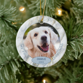 Adorno De Cerámica Foto de mascota linda personalizada 1er Navidad en