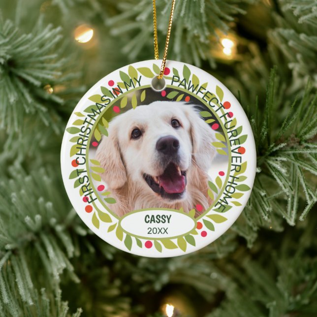 Adorno De Cerámica Foto de mascota linda personalizada 1er Navidad en (Árbol)