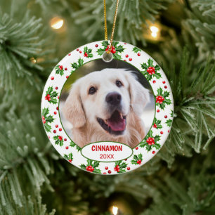 Adorno De Cerámica Foto de mascota linda personalizada 1er Navidad en