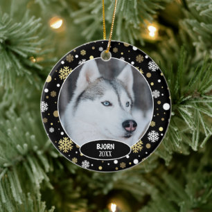 Adorno De Cerámica Foto de mascota linda personalizada 1er Navidad en