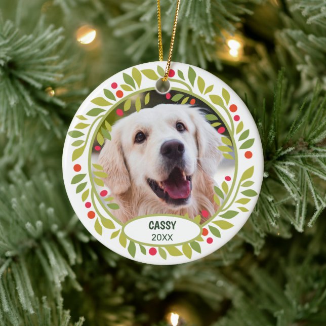 Adorno De Cerámica Foto de mascota linda personalizada 1er Navidad en (Árbol)