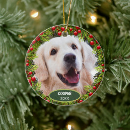 Adorno De Cerámica Foto de mascota linda personalizada 1er Navidad en