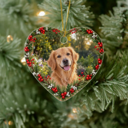 Adorno De Cerámica Foto de mascota personalizada Corona de Navidad de