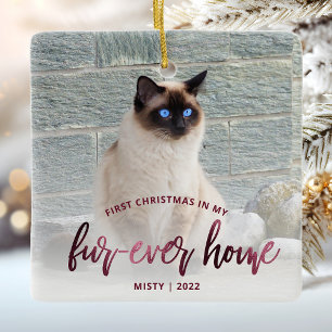 Adorno De Cerámica Foto de mascota primera Navidad hogar para siempre