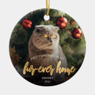 Adorno De Cerámica Foto de mascota primera Navidad hogar para siempre