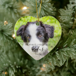 Adorno De Cerámica Foto de mascota Primeras Navidades Copos de nieve
