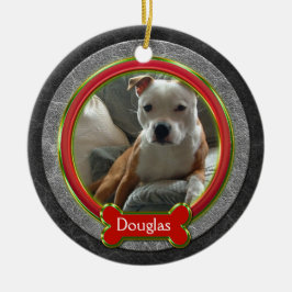 Adorno De Cerámica Foto de mascota Rojo Verde Gris Cuero Navidad