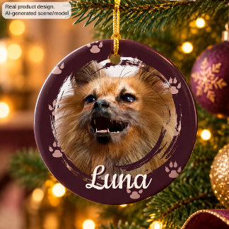 Adorno De Cerámica Foto de mascota y nombre Huella de Navidad Recuerd