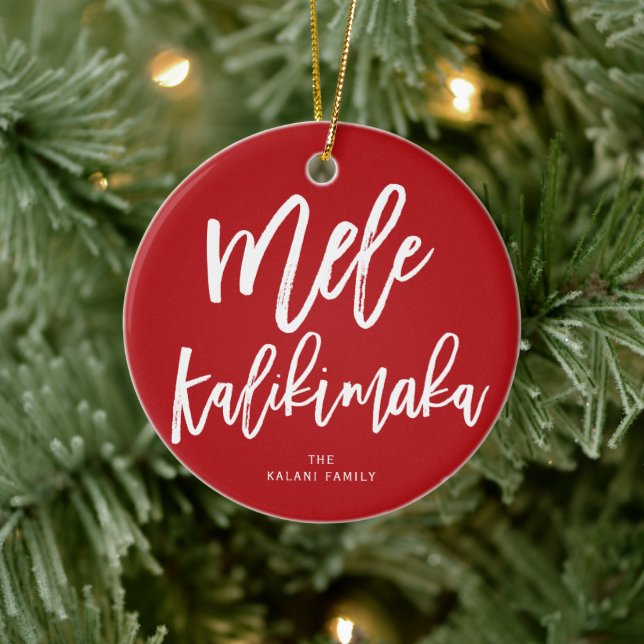 Adorno De Cerámica Foto de Mele Kalikimaka Navidades con guiones pinc (Árbol)