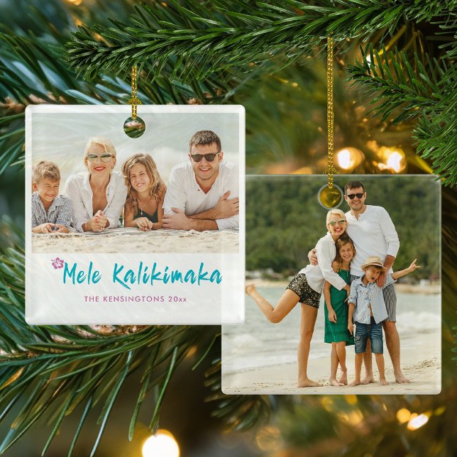 Adorno De Cerámica Foto de Mele Kalikimaka Navidades tropicales hawai (Mele Kalikimaka Tropical Hawaiian Christmas Photo Ceramic Ornament)