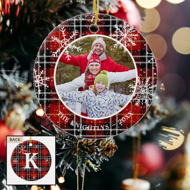 Adorno De Cerámica Foto de Monograma de Snowflake Rústico Rojo (Subido por el creador)