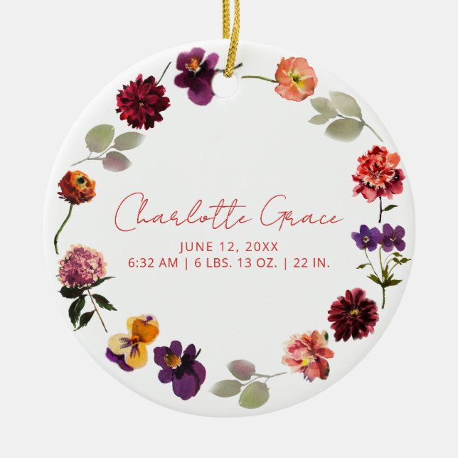 Adorno De Cerámica Foto de nacimiento de bebé moderna anuncia Boho Fl (Frente)