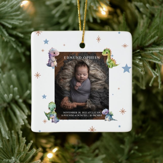 Adorno De Cerámica Foto de nacimiento de niño bebé dinosaurio (Árbol)