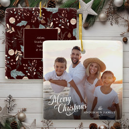 Adorno De Cerámica Foto de Navidad Boho Verdor Navidad Script