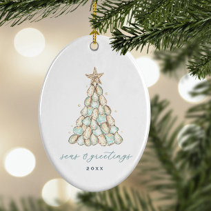 Adorno De Cerámica Foto de Navidad con conchas de ostras costeras