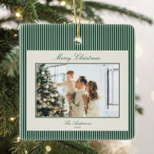 Foto de Navidad con Franjas Verdes Elegantes