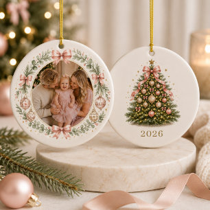 Adorno De Cerámica Foto de Navidad con Lazo Coquette Familiar