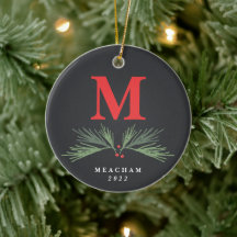 Foto de Navidad con Monograma de Pino Rústico