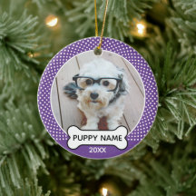 Foto de Navidad de cachorro de lunares púrpura