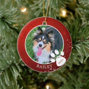 Adorno De Cerámica Foto de Navidad de huellas de patas de mascotas co