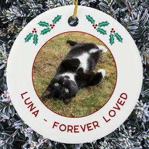 Adorno De Cerámica Foto de Navidad de memorial de gato personalizado