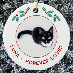 Adorno De Cerámica Foto de Navidad de memorial de gato personalizado
