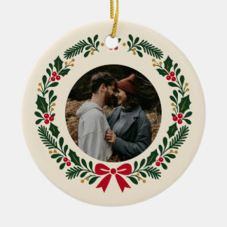 Adorno De Cerámica Foto de Navidad de pareja de zorros del bosque per