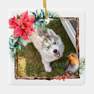 Adorno De Cerámica Foto de Navidad de Perro