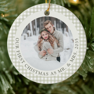 Adorno De Cerámica Foto de Navidad de Primeras Navidades Casados en V