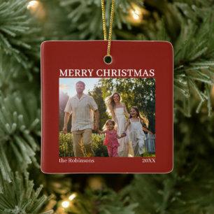 Adorno De Cerámica Foto de Navidad Feliz Nombre de la Familia 