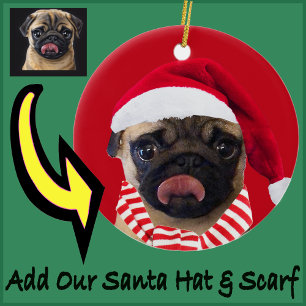 Adorno De Cerámica Foto de Navidad Gorro de Santa en tu perro cachorr