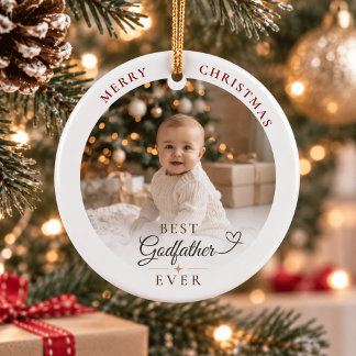 Adorno De Cerámica Foto de Navidad personalizada del mejor padrino ja