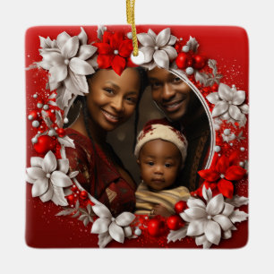 Adorno De Cerámica Foto de Navidad Roja Personalizada