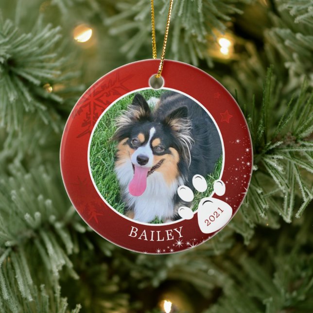 Adorno De Cerámica Foto de Navidades de impresión de mascota Paw (Árbol)