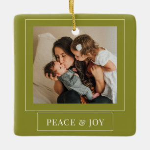 Adorno De Cerámica Foto De Navidades De Paz Verde minimalista Y Alegr