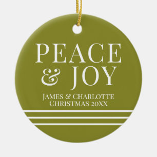 Adorno De Cerámica Foto De Navidades De Paz Verde minimalista Y Alegr