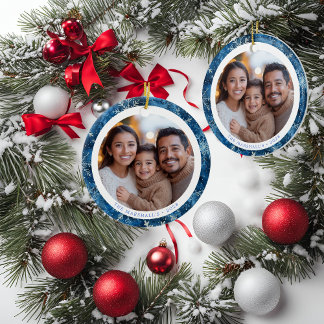Adorno De Cerámica Foto de Navidades familiares de los copos de nieve