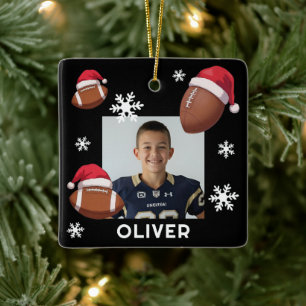 Adorno De Cerámica Foto de Nombre de Gorro de Santa de Fútbol Navidad