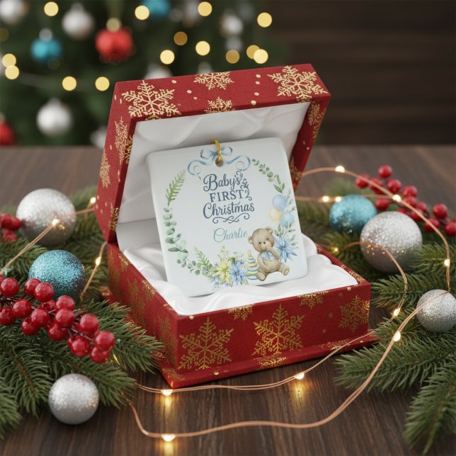 Adorno De Cerámica Foto de nombre personalizado de bebé de Navidad (Subido por el creador)