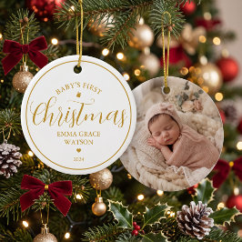Adorno De Cerámica Foto de oro de la primera Navidad del bebé