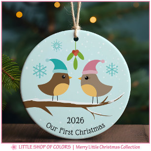Adorno De Cerámica Foto de pájaros de amor de la primera Navidad de c