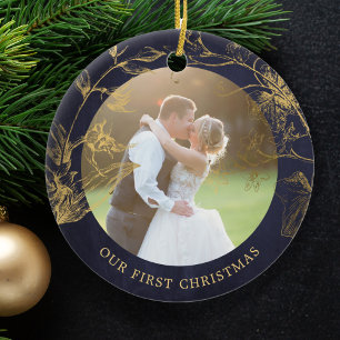 Adorno De Cerámica Foto de pareja casada en primera Navidad elegante
